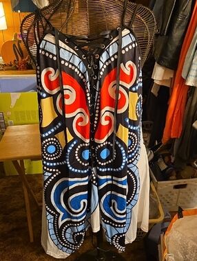 Bold Swirl Lace-Up Tunic in Red, Blue, Yellow & Black
